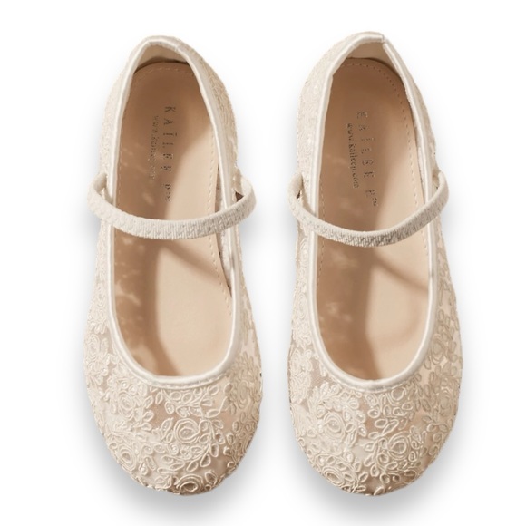 Kailee P. Pas Lace Crochet Mary Jane Flower Girl Flats Ivory Youth 1 New NIB - Picture 3 of 3